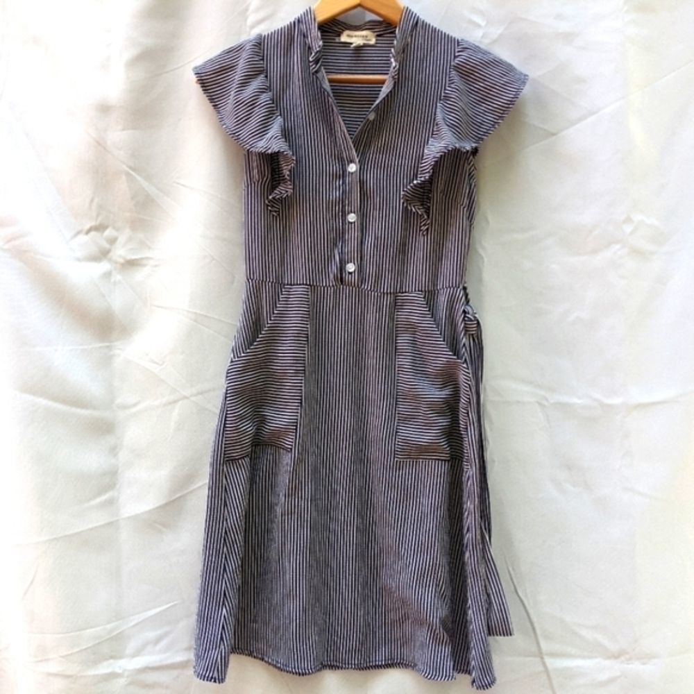 Monteau sun dress mini striped navy and white xs